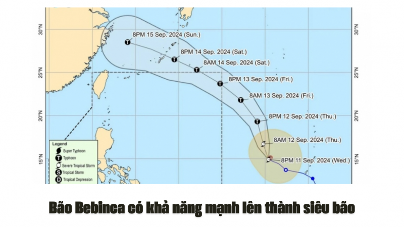 Bão Bebinca có khả năng mạnh lên thành siêu bão