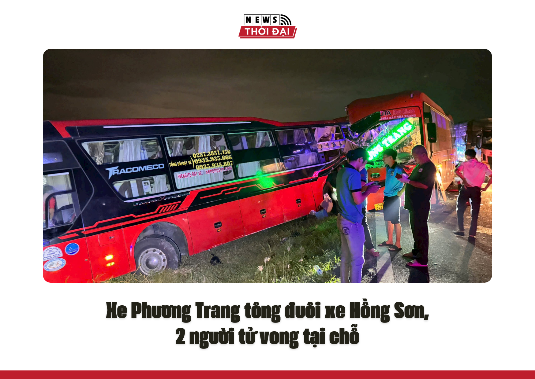 Xe Phương Trang tông đuôi xe Hồng Sơn, 2 người tử vong tại chỗ