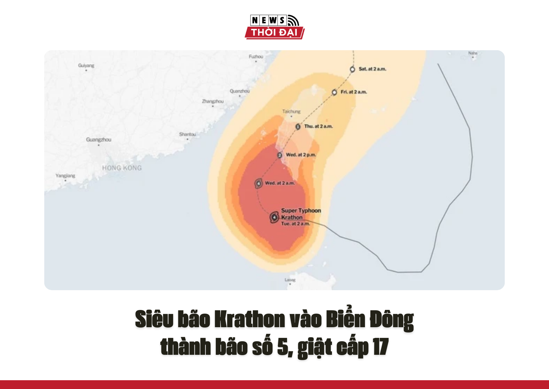 Siêu bão Krathon vào Biển Đông thành bão số 5, giật cấp 17