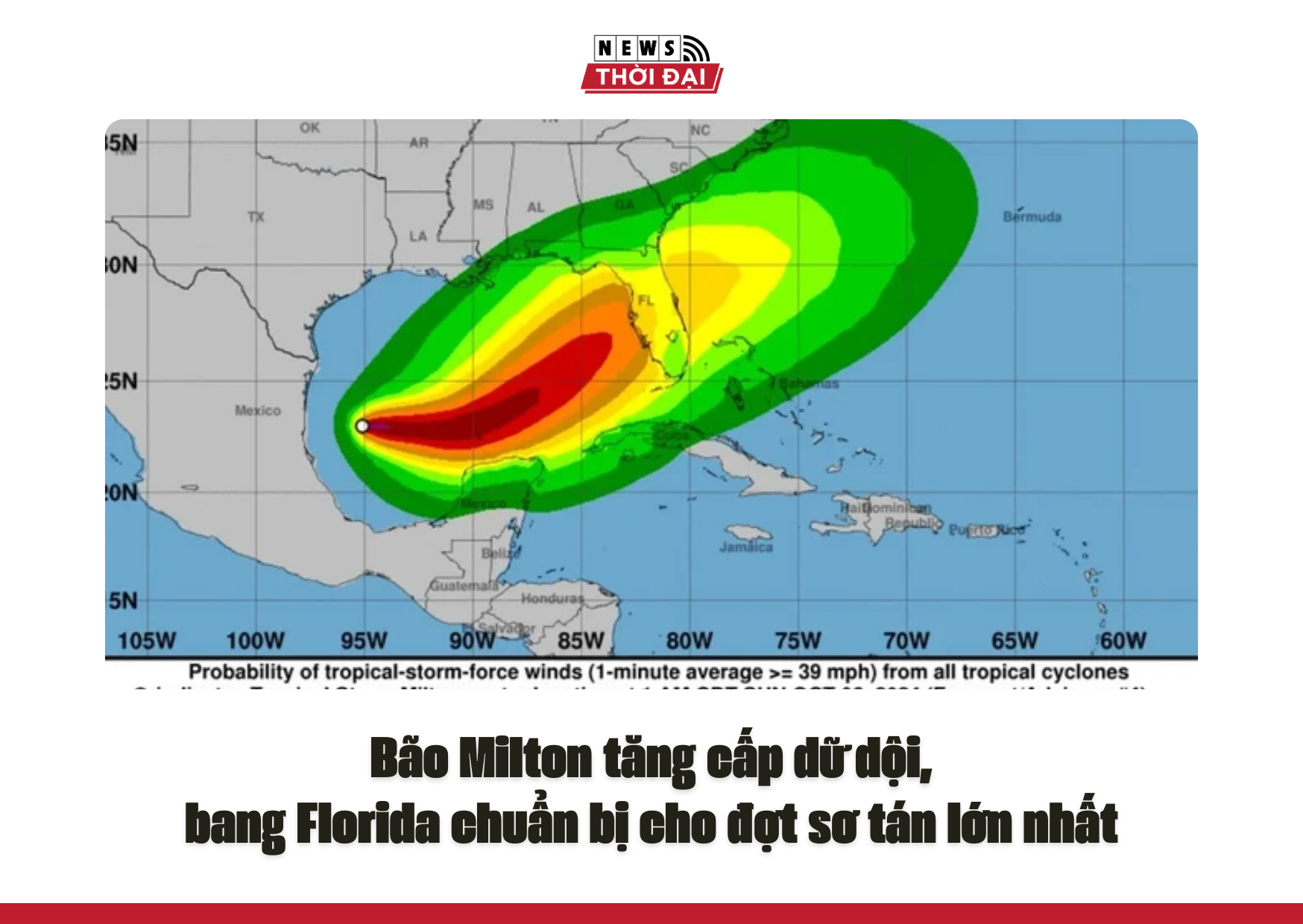 Bão Milton tăng cấp dữ dội, bang Florida chuẩn bị cho đợt sơ tán lớn nhất