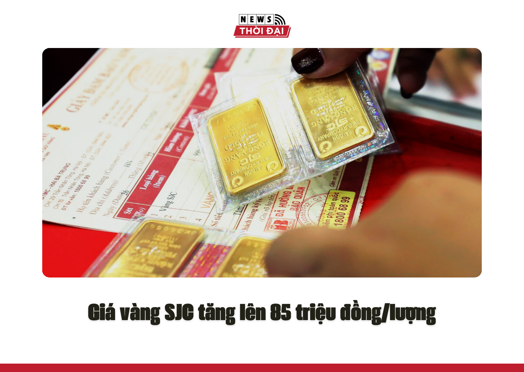 Giá vàng SJC tăng lên 85 triệu đồng/lượng