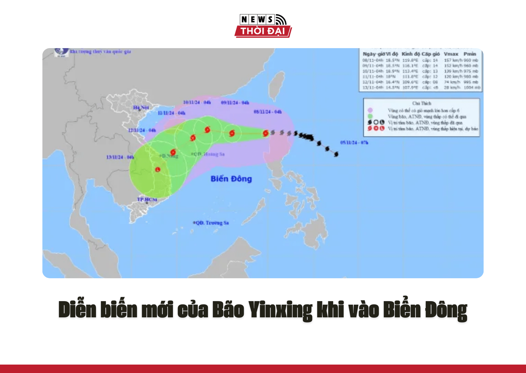 Diễn biến mới của Bão Yinxing khi vào Biển Đông