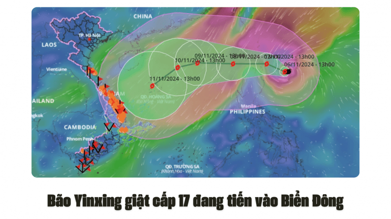 Bão Yinxing giật cấp 17 đang tiến vào Biển Đông