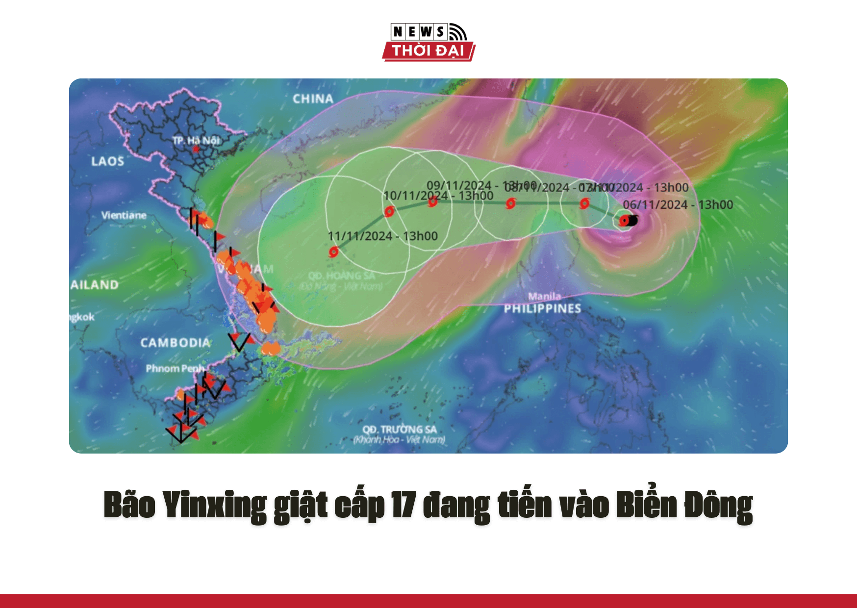 Bão Yinxing giật cấp 17 đang tiến vào Biển Đông