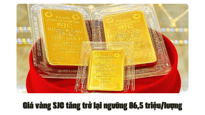 Giá vàng SJC tăng trở lại ngưỡng 86,5 triệu/lượng