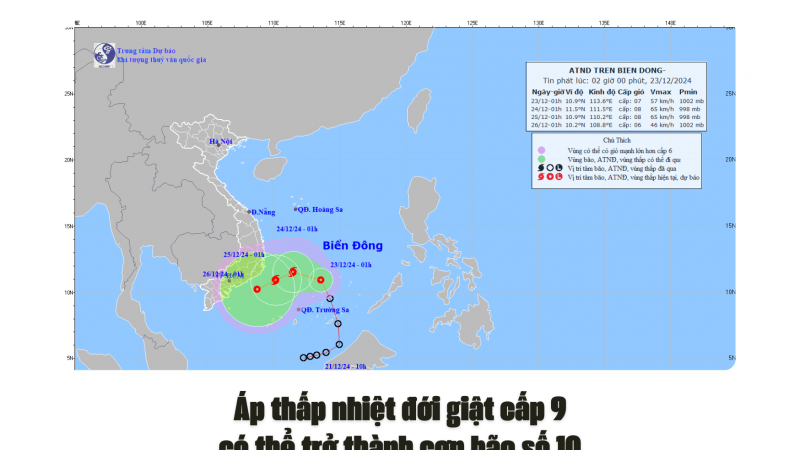 Áp thấp nhiệt đới giật cấp 9 có thể trở thành cơn bão số 10